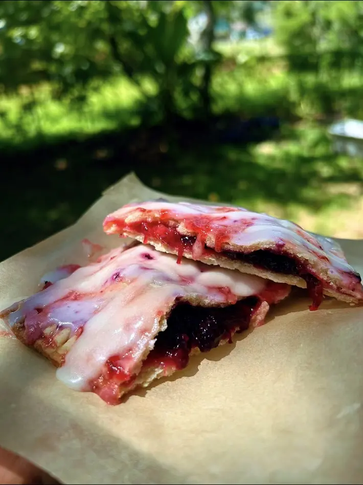 A Go-Tart opened to show its homemade berry preserve filling
